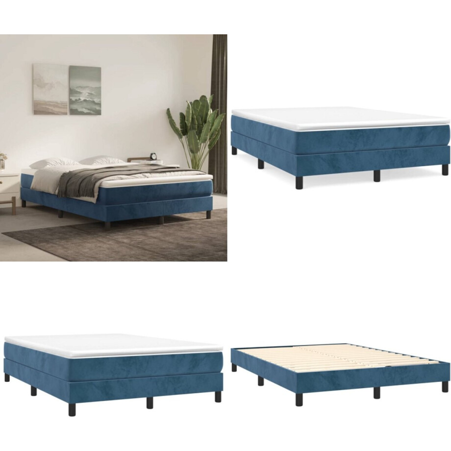 vidaXL Bedframe zonder matras 140x200 cm fluweel donkerblauw - Bedframe - Bedframes - Slaapmeubel - Bedbodem afbeelding 1