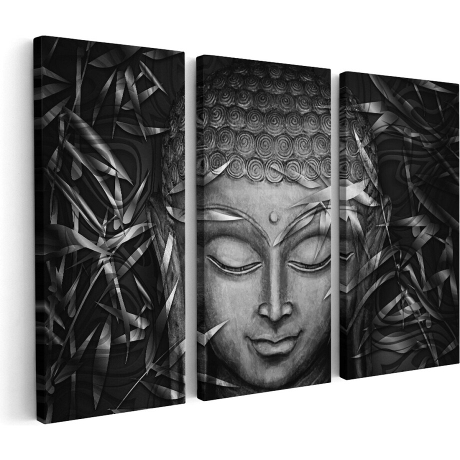 Artaza Canvas Schilderij Drieluik Gouden Boeddha Hoofd - Zwart Wit - 180x120 cm - Groot - Wanddecoratie Woonkamer - Schilderijen - Muurdecoratie Artaza Canvas Schilderij Drieluik Gouden Boeddha Hoofd - Zwart Wit - 180x120 cm - Groot - Wanddecoratie Woonkamer - Schilderijen - Muurdecoratie afbeelding 1