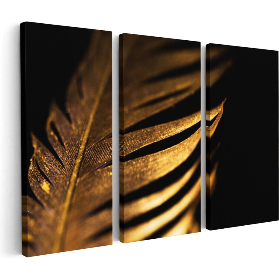 Artaza Canvas Schilderij Drieluik Gouden Veer - 180x120 - Groot - Foto Op Canvas - Canvas Print afbeelding 1