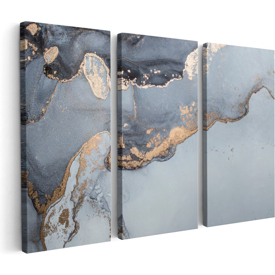 Artaza Canvas Schilderij Drieluik Abstracte Kunst Grijs Marmer - 180x120 - Groot - Foto Op Canvas - Canvas Print afbeelding 1