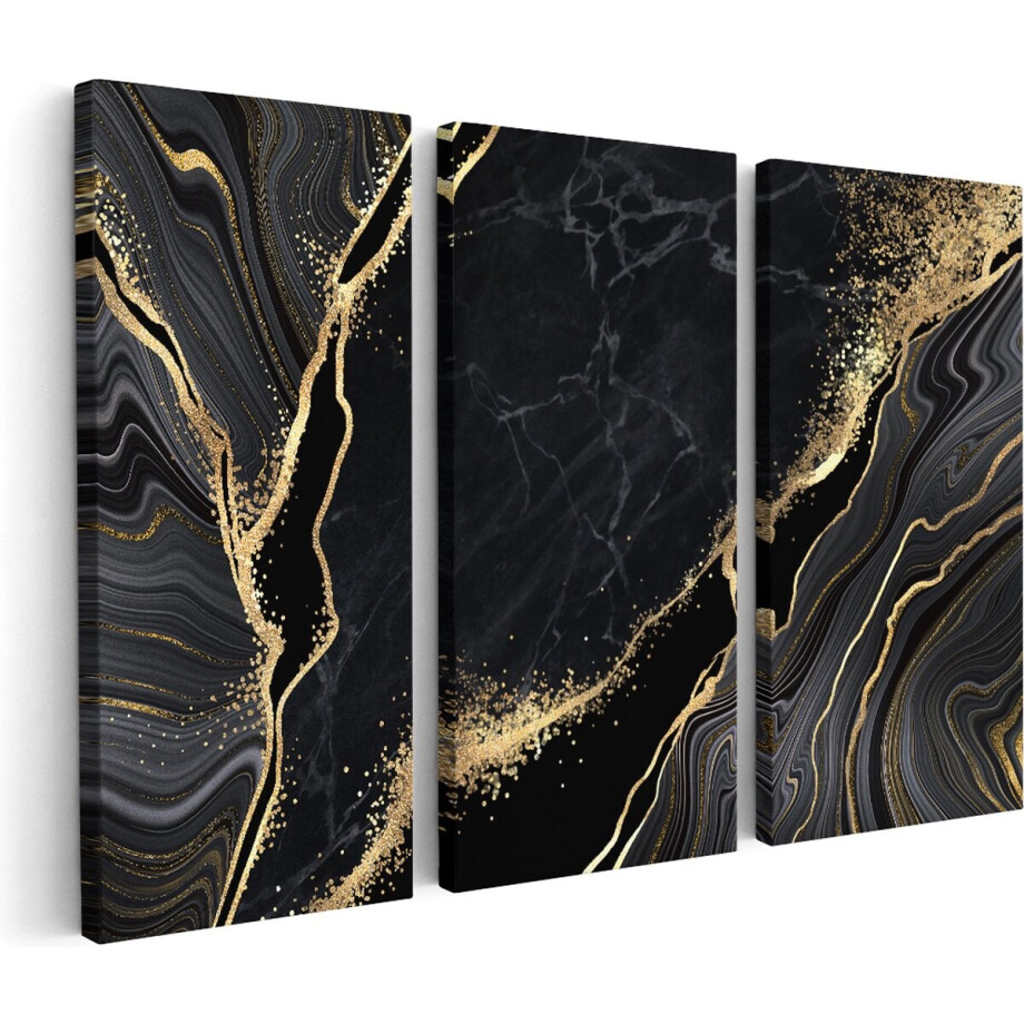 Artaza Canvas Schilderij Drieluik Abstracte Kunst - Marmer met Gouden Tinten - 180x120 - Groot - Foto Op Canvas - Canvas Print afbeelding 1