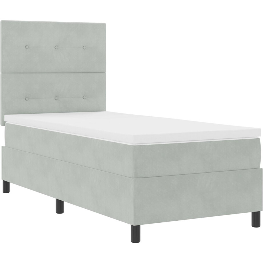 vidaXL - Boxspring - bed - met - hoofdeinde - Lichtgrijs - 90 - x - 190 - cm - Fluweel afbeelding 1