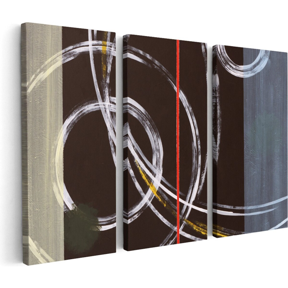 Artaza Canvas Schilderij Drieluik Abstracte Cirkels met een Rode Lijn - 180x120 - Groot - Foto Op Canvas - Canvas Print Artaza Canvas Schilderij Drieluik Abstracte Cirkels met een Rode Lijn - 180x120 - Groot - Foto Op Canvas - Canvas Print afbeelding 1
