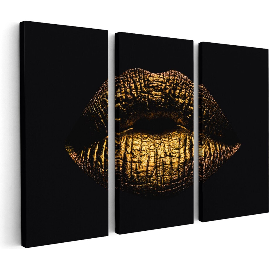 Artaza Canvas Schilderij Drieluik Gouden Lippen - 180x120 - Groot - Foto Op Canvas - Canvas Print Artaza Canvas Schilderij Drieluik Gouden Lippen - 180x120 - Groot - Foto Op Canvas - Canvas Print afbeelding 1