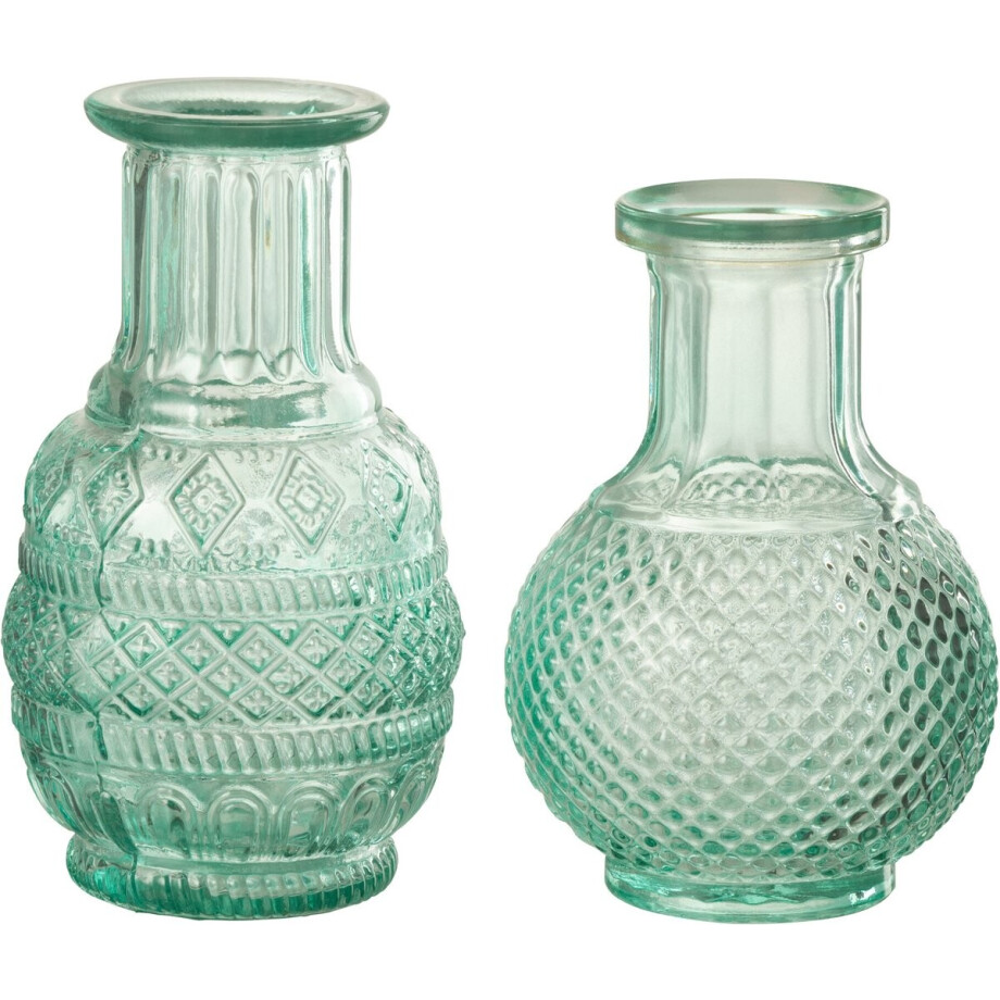 J-Line vaas Kano - glas - groen - 2 stuks - 14 cm hoog afbeelding 1