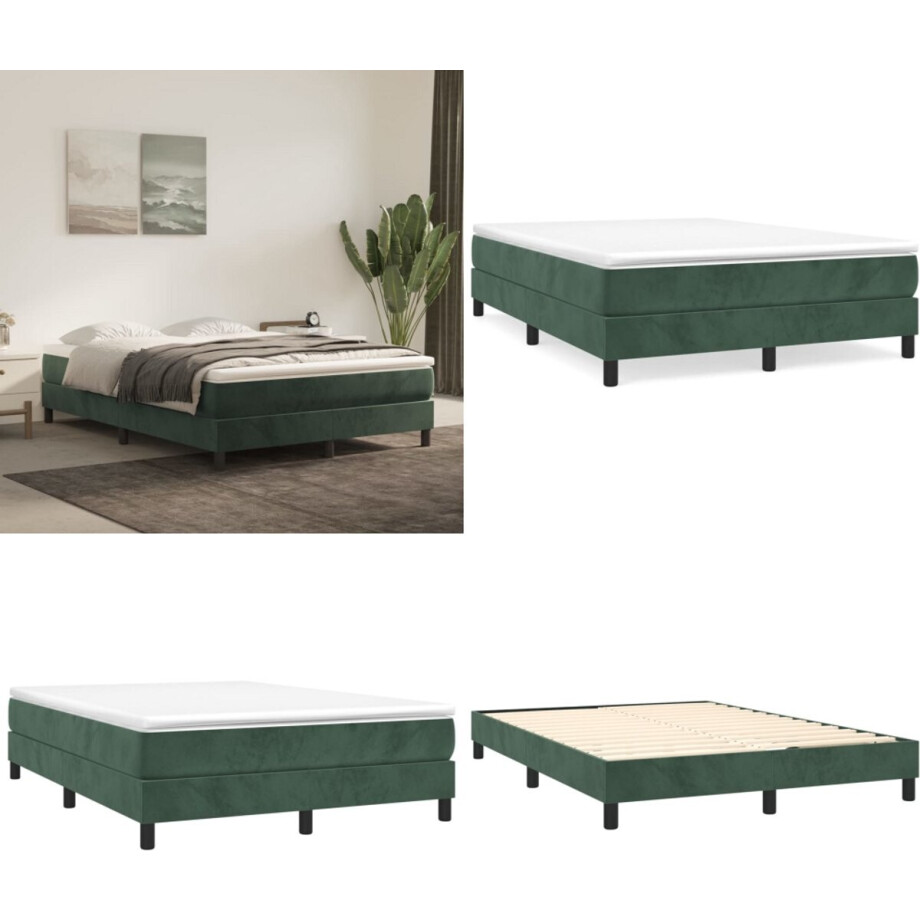 vidaXL Bedframe zonder matras 140x200 cm fluweel donkergroen - Bedframe - Bedframes - Slaapmeubel - Bedbodem afbeelding 1