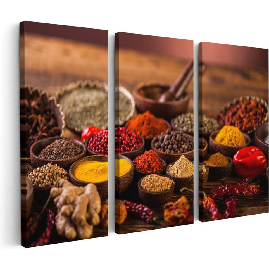 Artaza Canvas Schilderij Drieluik Diverse Kleurrijke Kruiden Op Tafel - 60x40 - Klein - Foto Op Canvas - Canvas Print Artaza Canvas Schilderij Drieluik Diverse Kleurrijke Kruiden Op Tafel - 60x40 - Klein - Foto Op Canvas - Canvas Print afbeelding 1