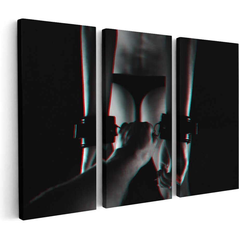 Artaza Canvas Schilderij Drieluik Seks Handboeien - Erotiek - Zwart Wit - 120x80 - Foto Op Canvas - Canvas Print afbeelding 1