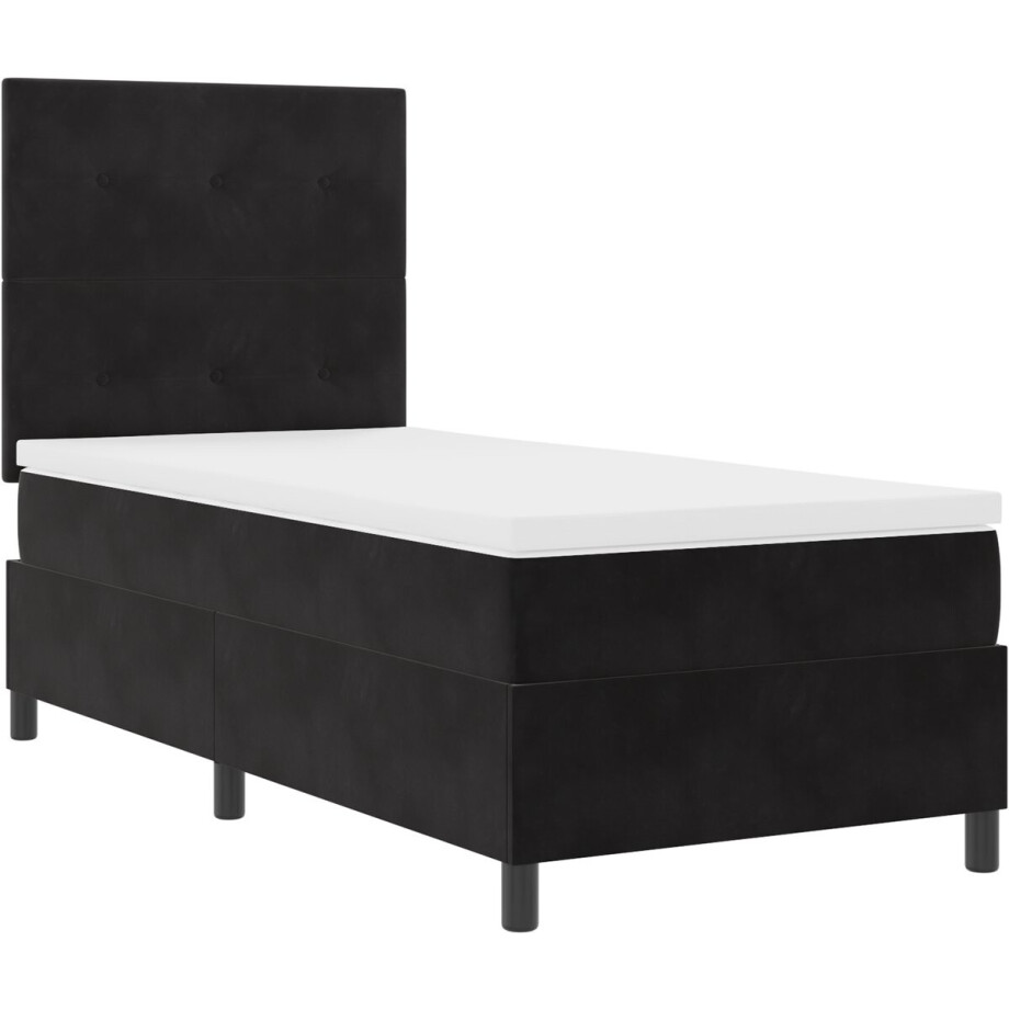 vidaXL - Boxspring - bed - met - matras - Zwart - 80 - x - 200 - cm - Fluweel afbeelding 1