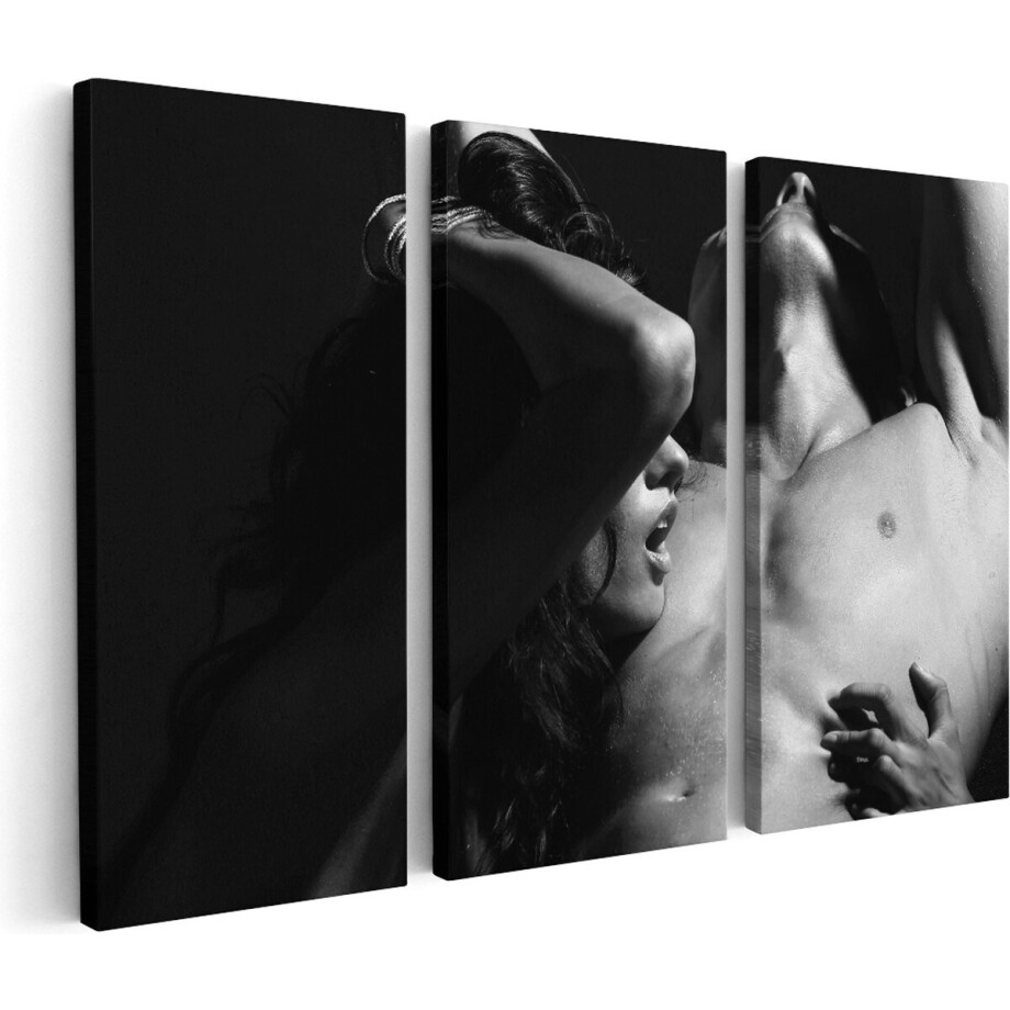Artaza Canvas Schilderij Drieluik Naakte Vrouw met Man - Liefde Koppel - Zwart Wit - 150x100 - Groot - Foto Op Canvas - Canvas Print afbeelding 1
