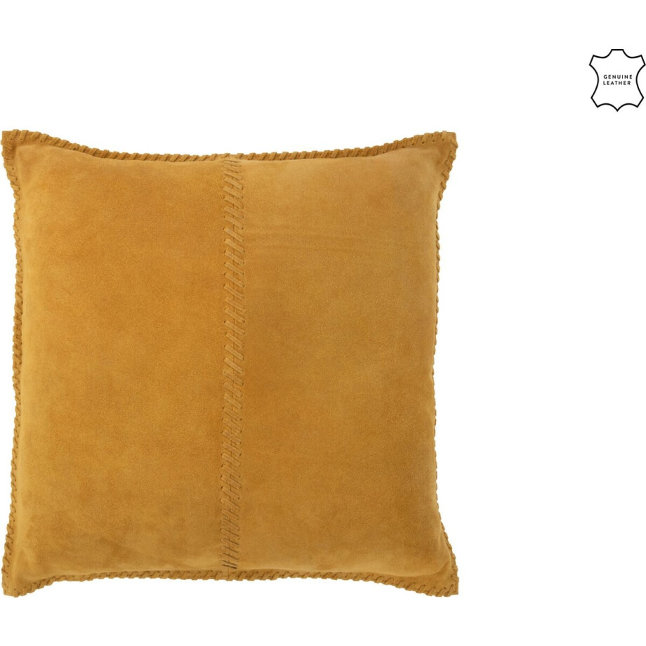 J-Line kussen Midden Lijn - leder - mosterd afbeelding 1