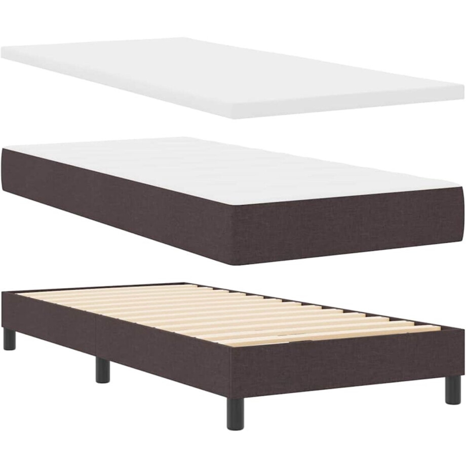 vidaXL - Boxspring - bed - met - matras - Donkerbruin - 90 - x - 200 - cm - Stof vidaXL - Boxspring - bed - met - matras - Donkerbruin - 90 - x - 200 - cm - Stof afbeelding 1