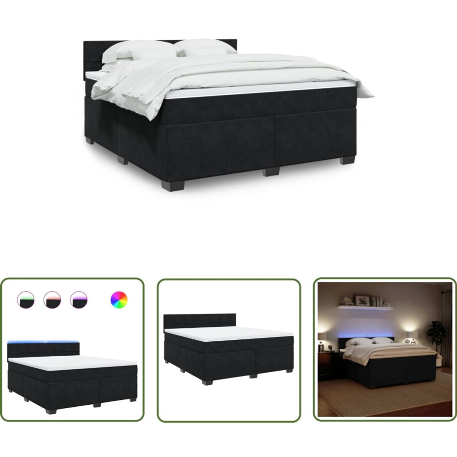 vidaXL Boxspring Bed - Boxspring - Boxspring met matras fluweel zwart 180x200 cm - Fluweel Bed - Zwarte Boxspring - Tweepersoons Bed afbeelding 1