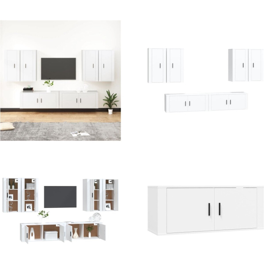 vidaXL 6-delige Tv-meubelset bewerkt hout wit - Tv-kast - Tv-kasten - Tv-meubel - Hifi-meubel afbeelding 1