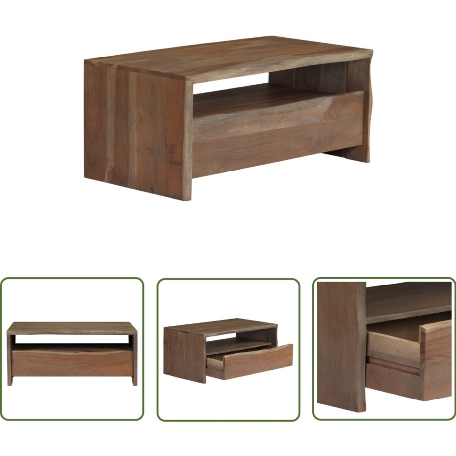vidaXL - Salontafel - met - natuurlijke - rand - 90x50x40 - cm - acaciahout - grijs vidaXL - Salontafel - met - natuurlijke - rand - 90x50x40 - cm - acaciahout - grijs afbeelding 1