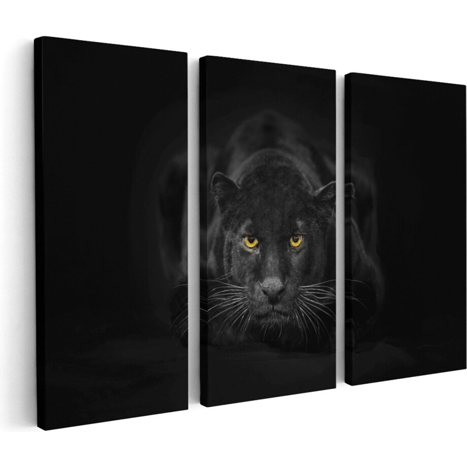 Artaza Canvas Schilderij Drieluik Zwarte Panter Met Oranje Ogen - 180x120 - Groot - Foto Op Canvas - Canvas Print afbeelding 1