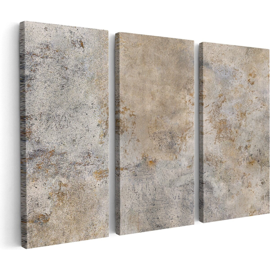Artaza Canvas Schilderij Drieluik Abstracte Kunst - Grijze Cement - 150x100 cm - Groot - Wanddecoratie Woonkamer - Schilderijen - Muurdecoratie afbeelding 1