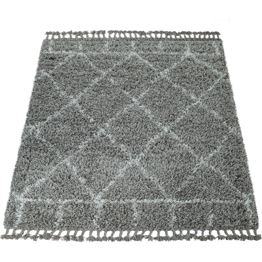 Paco Home Hoogpolig vloerkleed grijs woonkamer oosters patroon berberstijl zacht shaggy 160x230 cm afbeelding 1