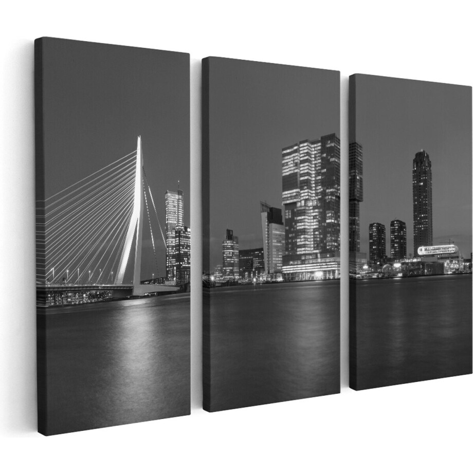 Artaza Canvas Schilderij Drieluik Rotterdamse Skyline - Zwart Wit - 60x40 - Klein - Foto Op Canvas - Canvas Print afbeelding 1