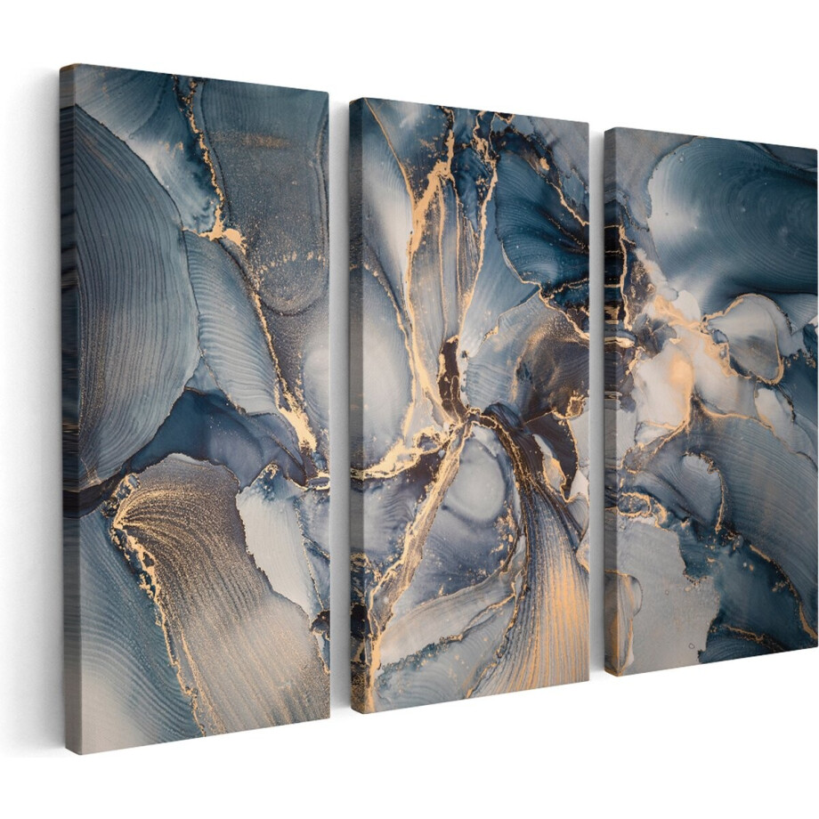 Artaza Canvas Schilderij Abstract Kunst - Zwart met Goud - Drieluik Schilderijen - 90x60 - Muurdecoratie Modern - Wanddecoratie Woonkamer afbeelding 1