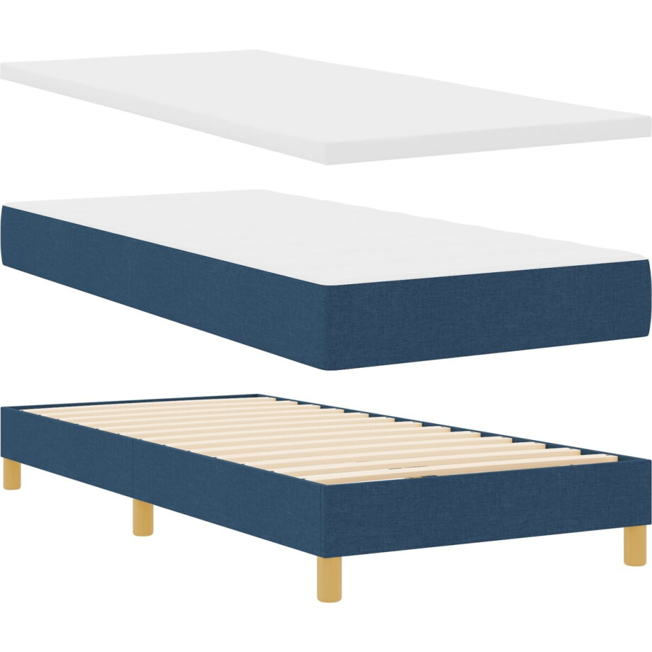 vidaXL - Boxspring - bed - met - hoofdeinde - Blauw - 200 - x - 90 - cm - Stof vidaXL - Boxspring - bed - met - hoofdeinde - Blauw - 200 - x - 90 - cm - Stof afbeelding 1