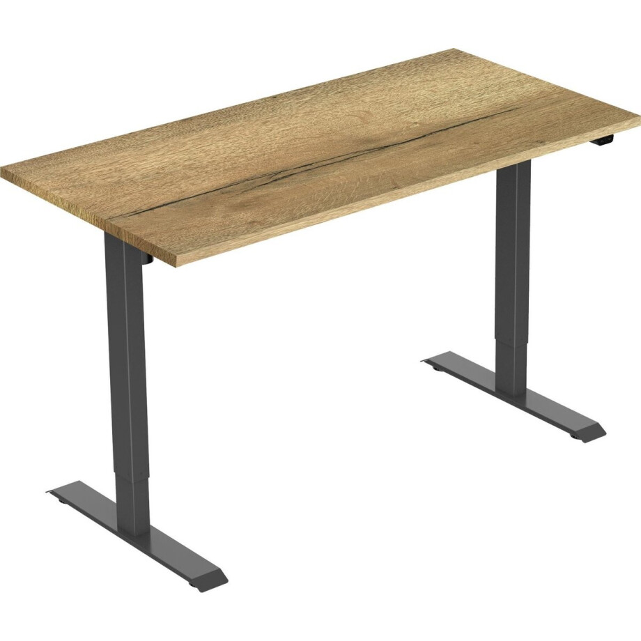 Active zit sta bureau elektrisch - 120 x 80 cm - zwart frame - Natuur eiken werkblad - ergonomisch bureau - verstelbaar bureau afbeelding 1