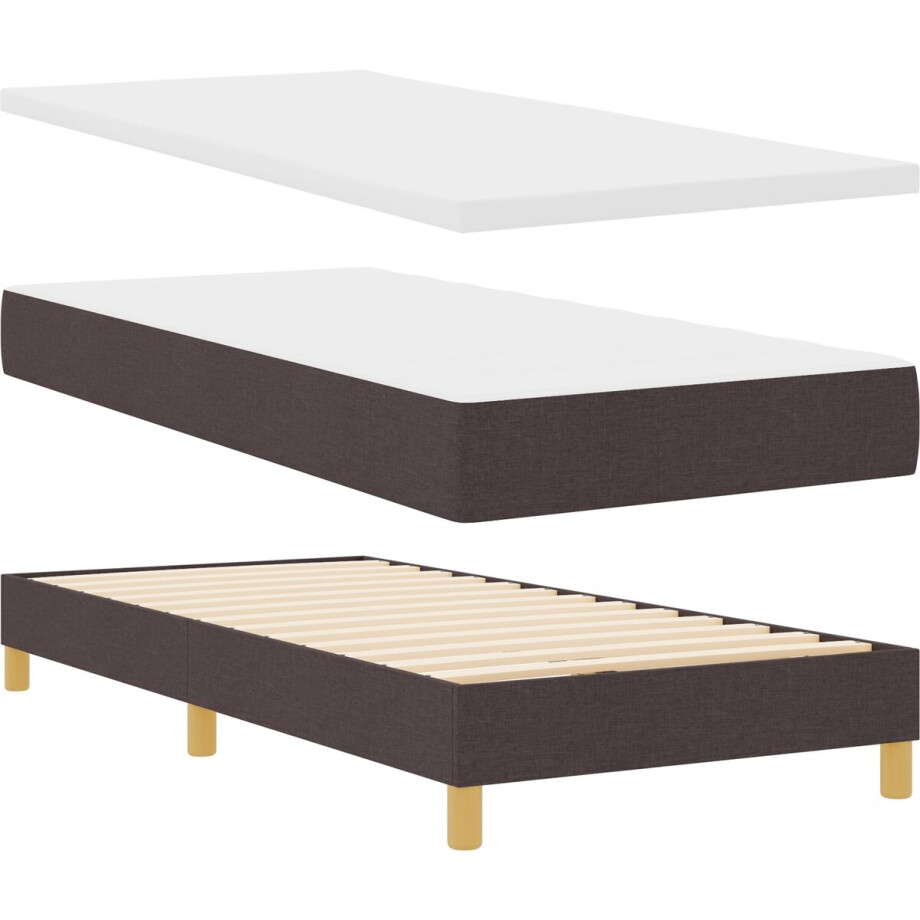 vidaXL - Boxspring - bed - met - matras - Donkerbruin - 200 - x - 90 - cm - Stof vidaXL - Boxspring - bed - met - matras - Donkerbruin - 200 - x - 90 - cm - Stof afbeelding 1