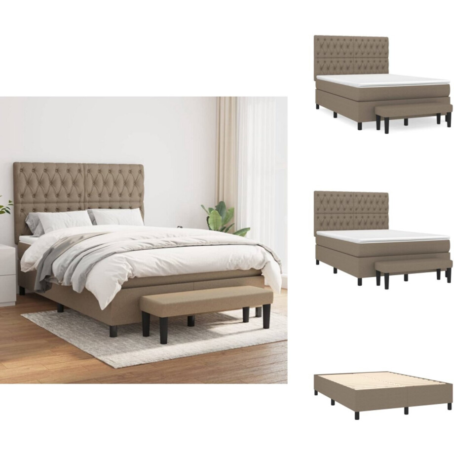 vidaXL Boxspring - Boxsprings - Pocketveringbed - Bed - Boxspring met matras stof taupe 140x200 cm afbeelding 1