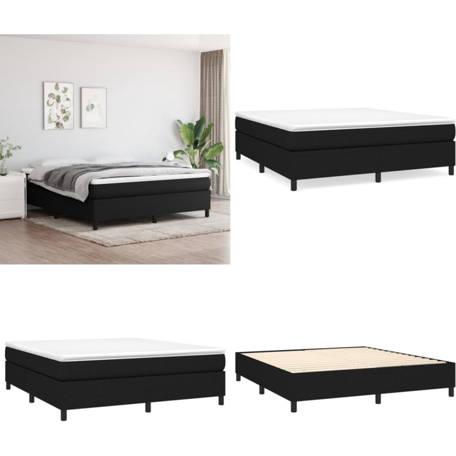 vidaXL Boxspring met matras stof zwart 180x200 cm - Boxspring - Boxsprings - Bed - Slaapmeubel afbeelding 1