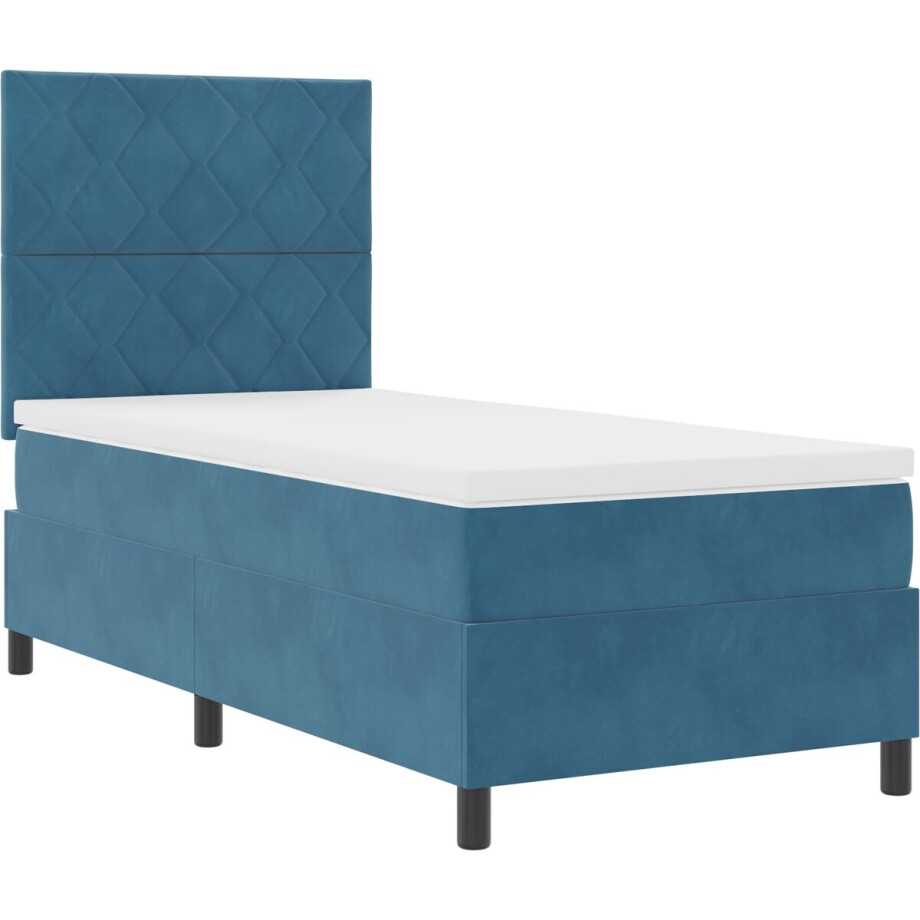 vidaXL - LED - Box - Spring - Bed - Donkerblauw - 90 - x - 190 - cm - Fluweel vidaXL - LED - Box - Spring - Bed - Donkerblauw - 90 - x - 190 - cm - Fluweel afbeelding 1