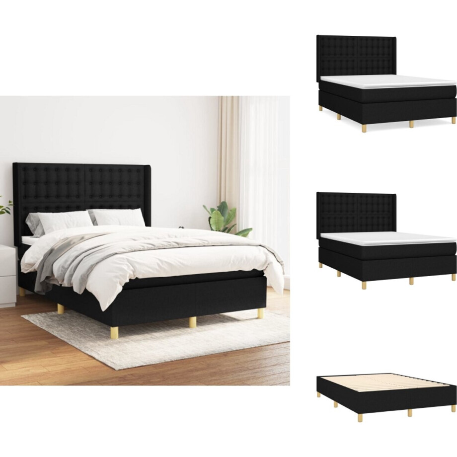 vidaXL Boxspring - Boxsprings - Bed - Slaapmeubel - Boxspring met matras stof zwart 140x190 cm afbeelding 1