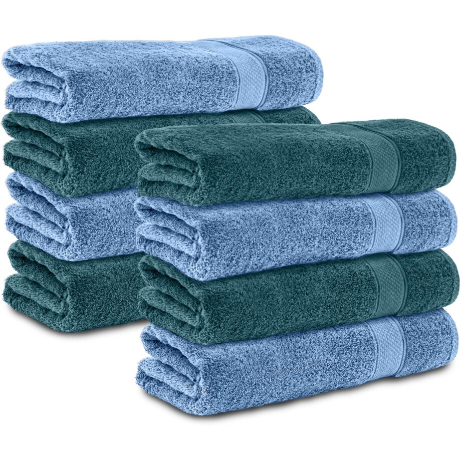 Komfortec 8x Handdoek 70x140 - 100% Katoen – Handdoekenset - Zacht - Petroleumblauw/Lichtblauw afbeelding 1