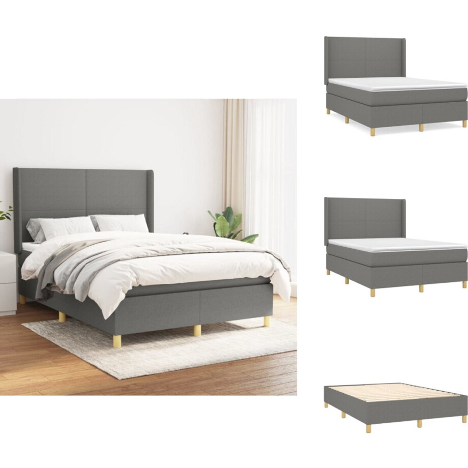 vidaXL Boxspring - Boxsprings - Bed - Slaapmeubel - Boxspring met matras stof donkergrijs 140x190 cm vidaXL Boxspring - Boxsprings - Bed - Slaapmeubel - Boxspring met matras stof donkergrijs 140x190 cm afbeelding 1
