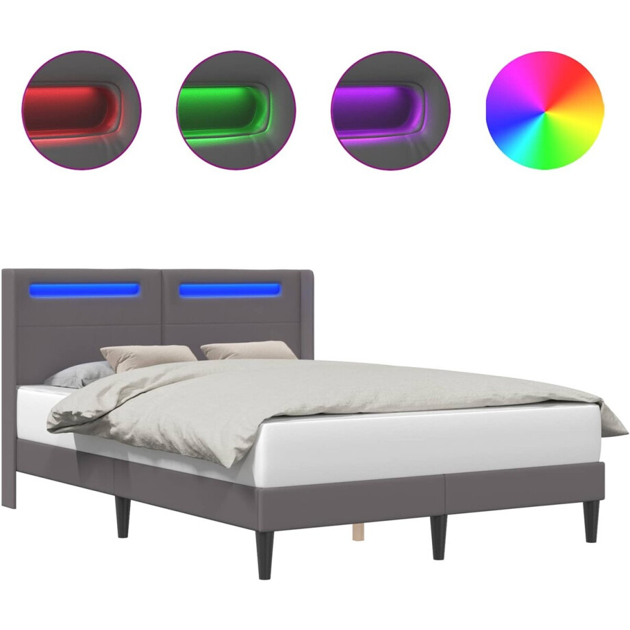 vidaXL - Bedframe - met - LED-stripverlichting - Grijs - 140 - x - 200 - cm - Kunstleer vidaXL - Bedframe - met - LED-stripverlichting - Grijs - 140 - x - 200 - cm - Kunstleer afbeelding 1