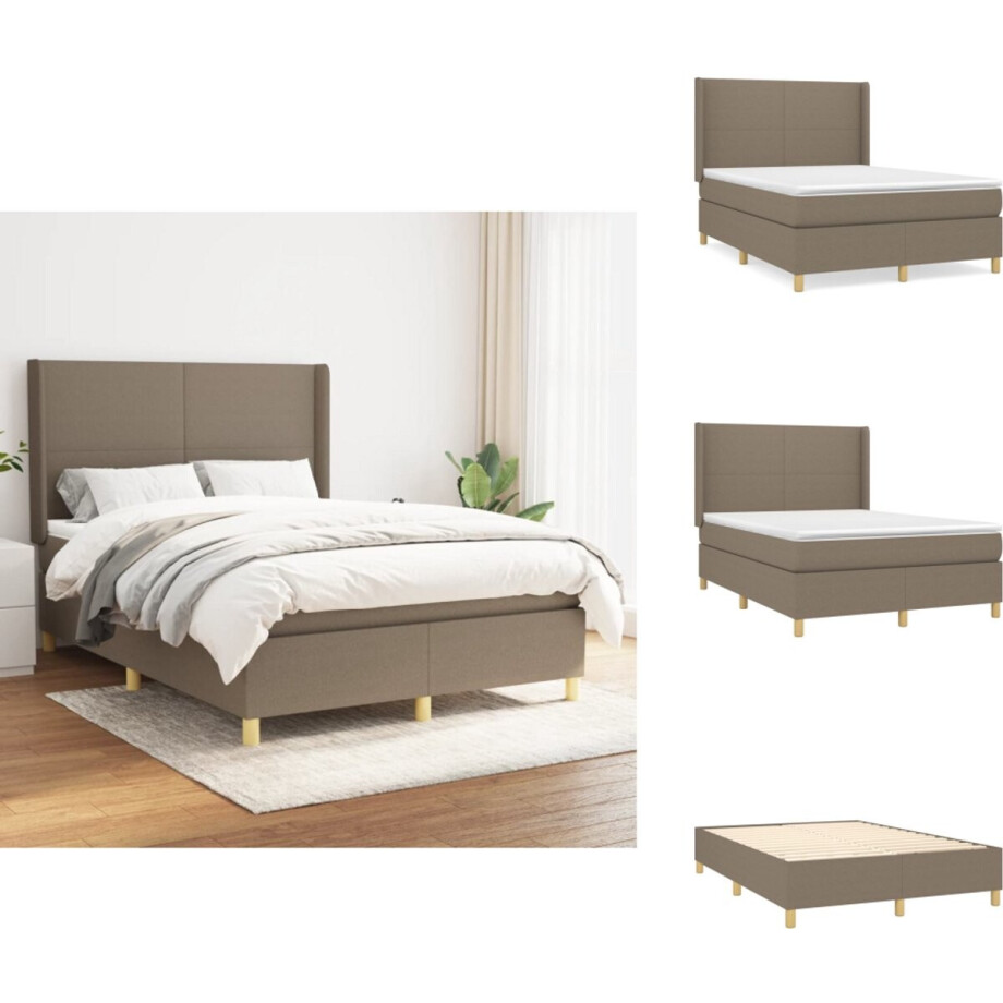 vidaXL Boxspring - Boxsprings - Bed - Slaapmeubel - Boxspring met matras stof taupe 140x200 cm afbeelding 1