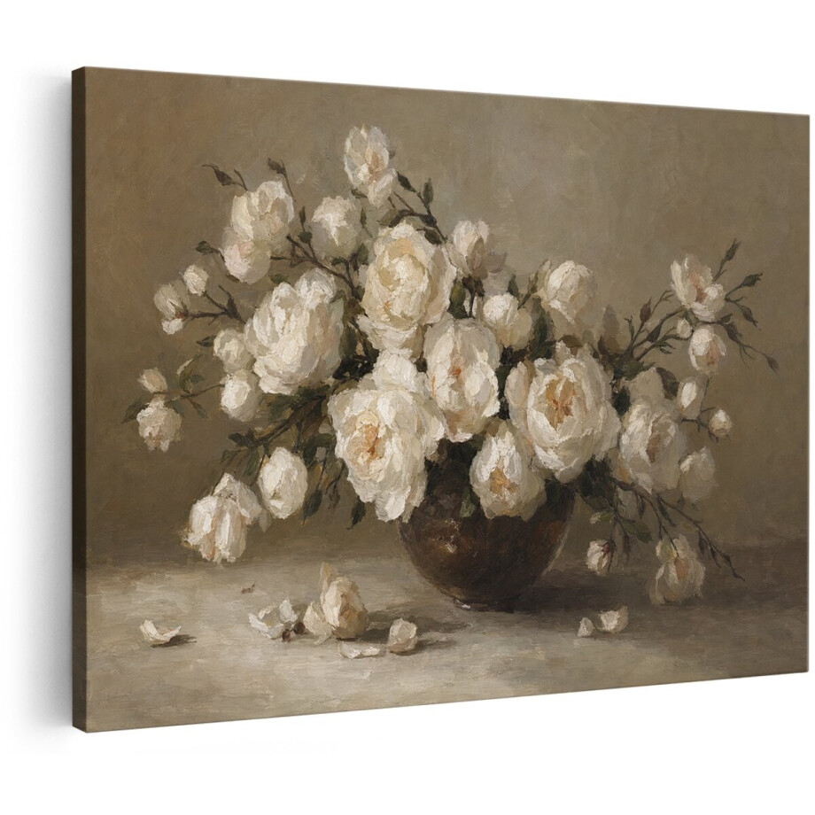 Artaza Canvas Schilderij Witte Bloemen In Vaas - Abstract Stilleven - 150x100 cm - Groot - Wanddecoratie Woonkamer - Schilderijen - Muurdecoratie Artaza Canvas Schilderij Witte Bloemen In Vaas - Abstract Stilleven - 150x100 cm - Groot - Wanddecoratie Woonkamer - Schilderijen - Muurdecoratie afbeelding 1