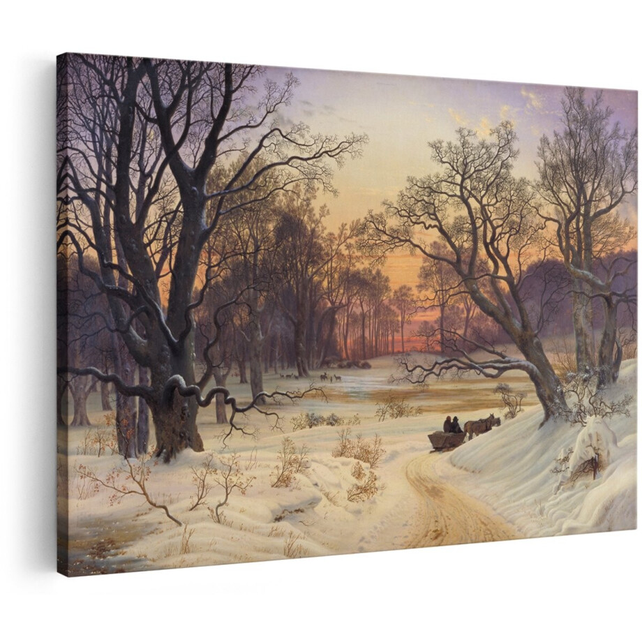 Artaza Canvas Schilderij Winterlandschap - 150x100 cm - Groot - Wanddecoratie Bos - Muurdecoratie Zonsondergang - Schilderijen Op Canvas Natuur afbeelding 1