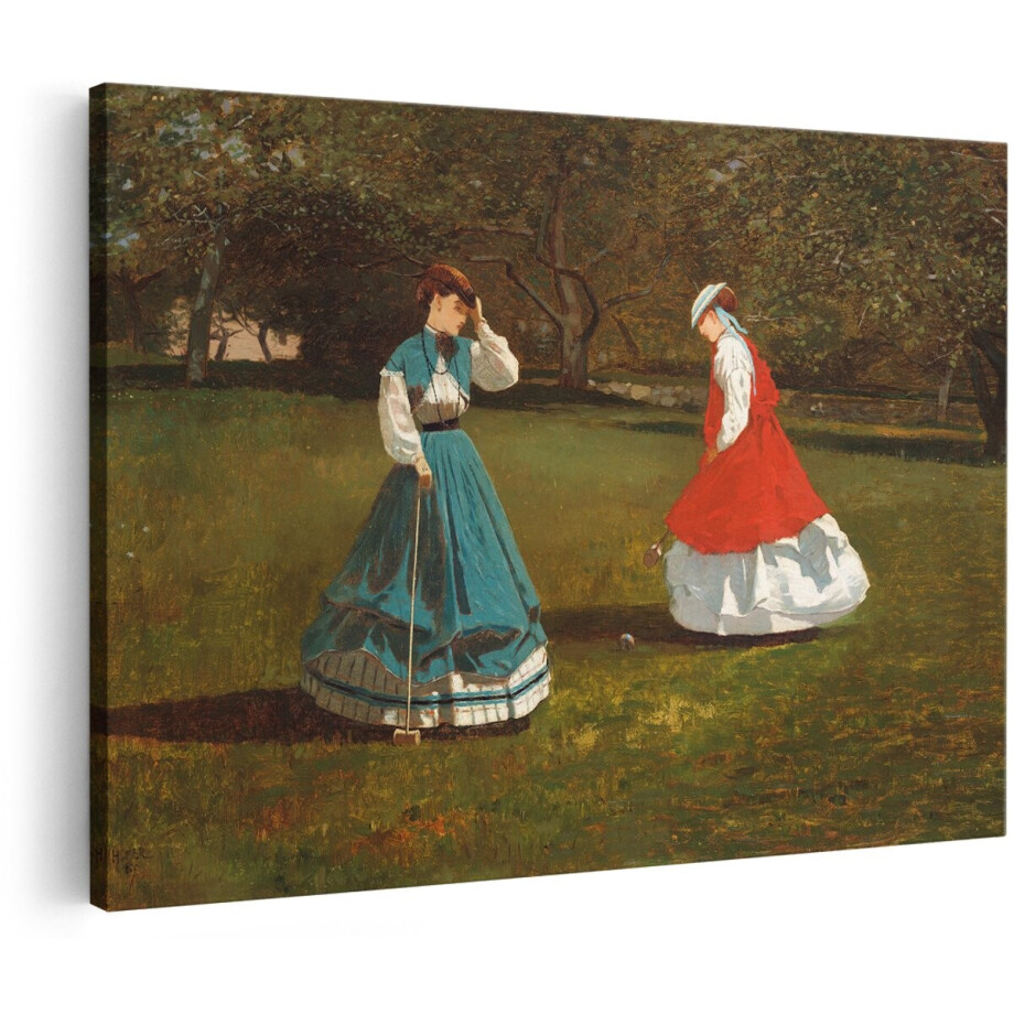 Artaza Canvas Schilderij Vrouwen Croquet - 180x120 cm - Groot - Wanddecoratie Klassiek Schilderij - Muurdecoratie Winslow Homer - Schilderijen Op Canvas Tuin afbeelding 1