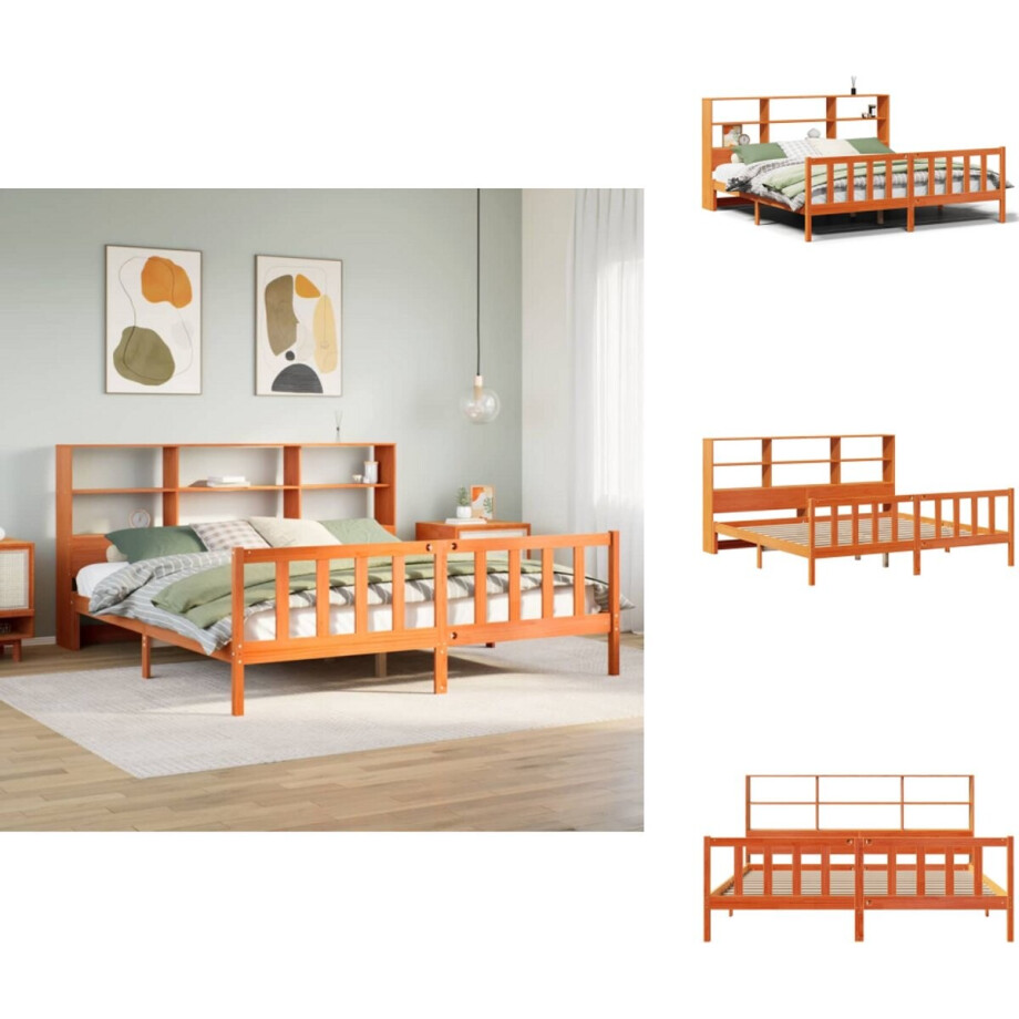 vidaXL Boekenkastbed - Boekenkastbedden - Bed - Tweepersoonsbed - Bed met boekenkast zonder matras grenenhout wasbruin 200x200 cm vidaXL Boekenkastbed - Boekenkastbedden - Bed - Tweepersoonsbed - Bed met boekenkast zonder matras grenenhout wasbruin 200x200 cm afbeelding 1