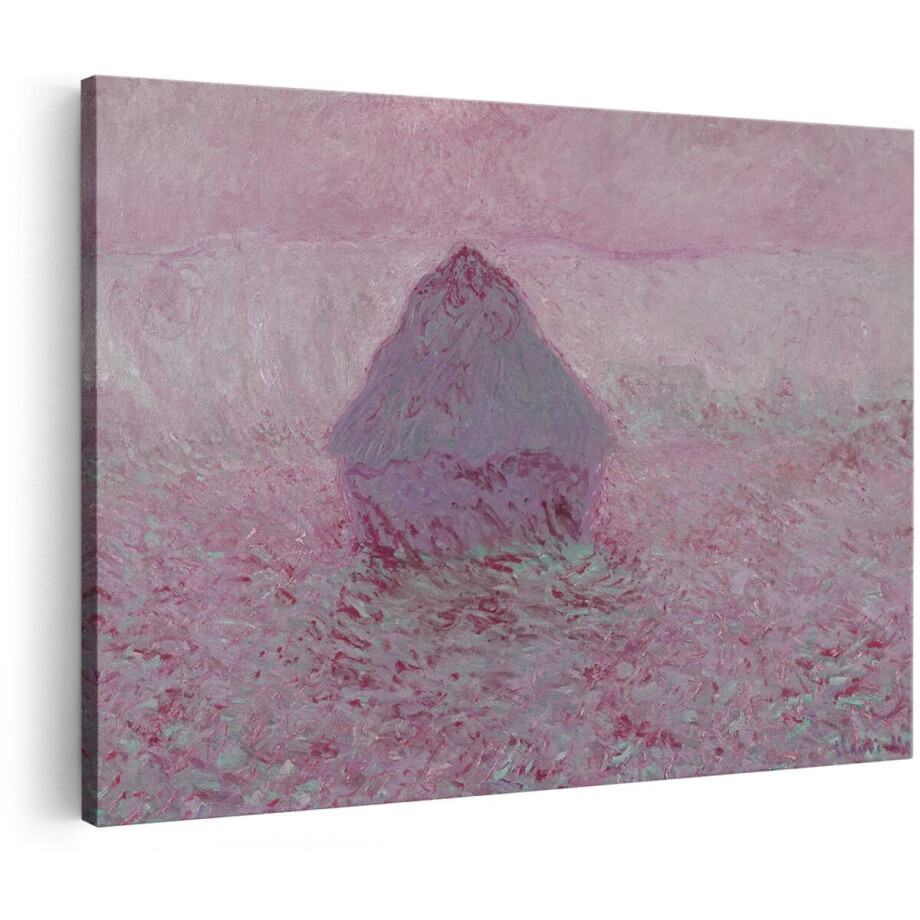 Artaza Canvas Schilderij Hooiberg Monet - 180x120 cm - Groot - Wanddecoratie Landschap - Muurdecoratie Natuur - Schilderijen Op Canvas - Roze afbeelding 1
