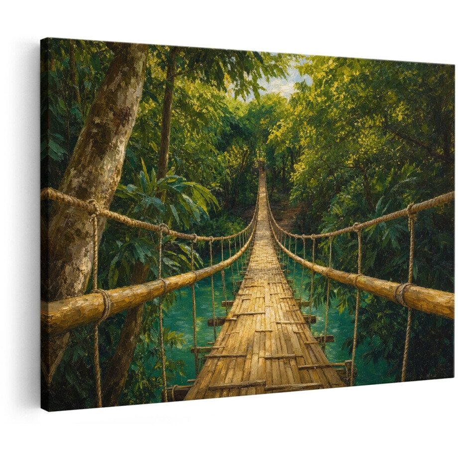 Artaza Canvas Schilderij Bamboe Brug In Tropisch Regenwoud - Jungle - 60x40 cm - Wanddecoratie Woonkamer - Schilderijen - Muurdecoratie Artaza Canvas Schilderij Bamboe Brug In Tropisch Regenwoud - Jungle - 60x40 cm - Wanddecoratie Woonkamer - Schilderijen - Muurdecoratie afbeelding 1