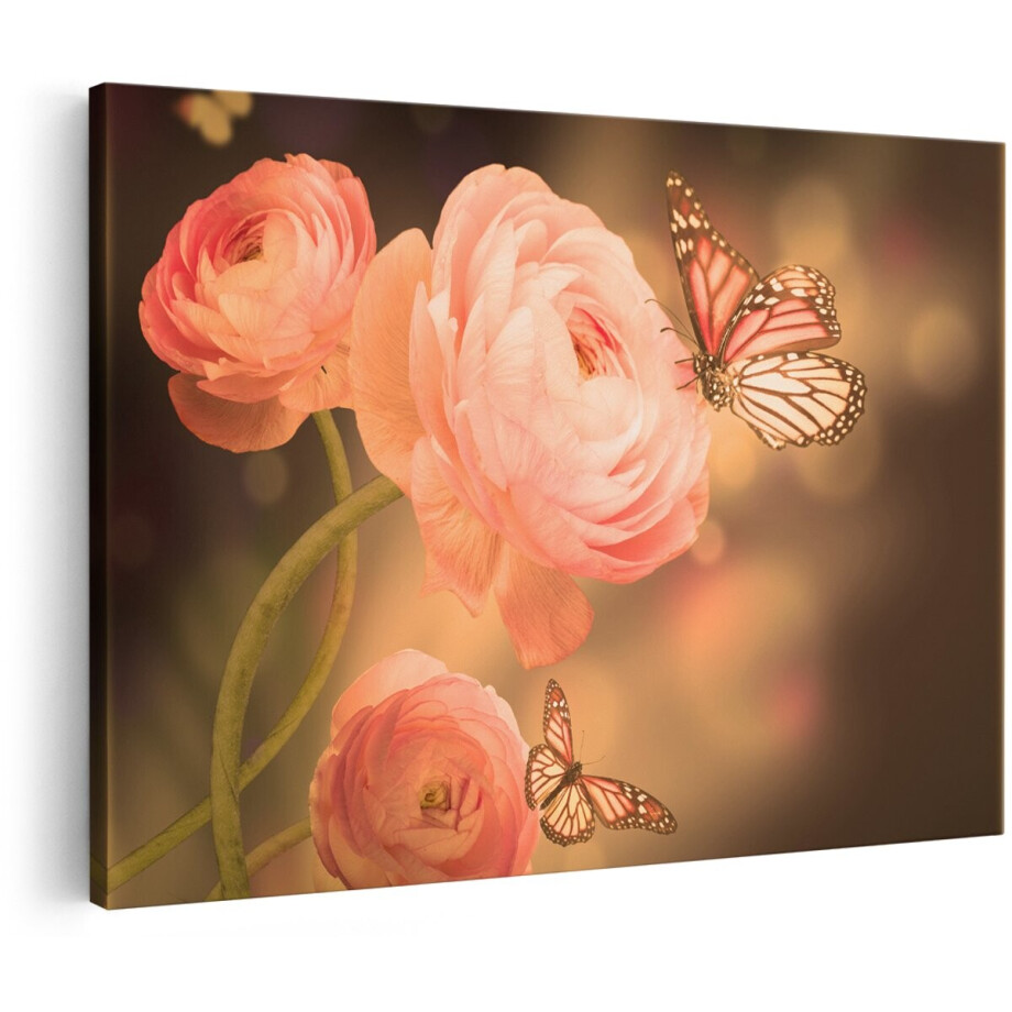 Artaza Canvas Schilderij Twee Roze Vlinders Bij Roze Rozen - 150x100 cm - Groot - Wanddecoratie Woonkamer - Schilderijen - Muurdecoratie Artaza Canvas Schilderij Twee Roze Vlinders Bij Roze Rozen - 150x100 cm - Groot - Wanddecoratie Woonkamer - Schilderijen - Muurdecoratie afbeelding 1