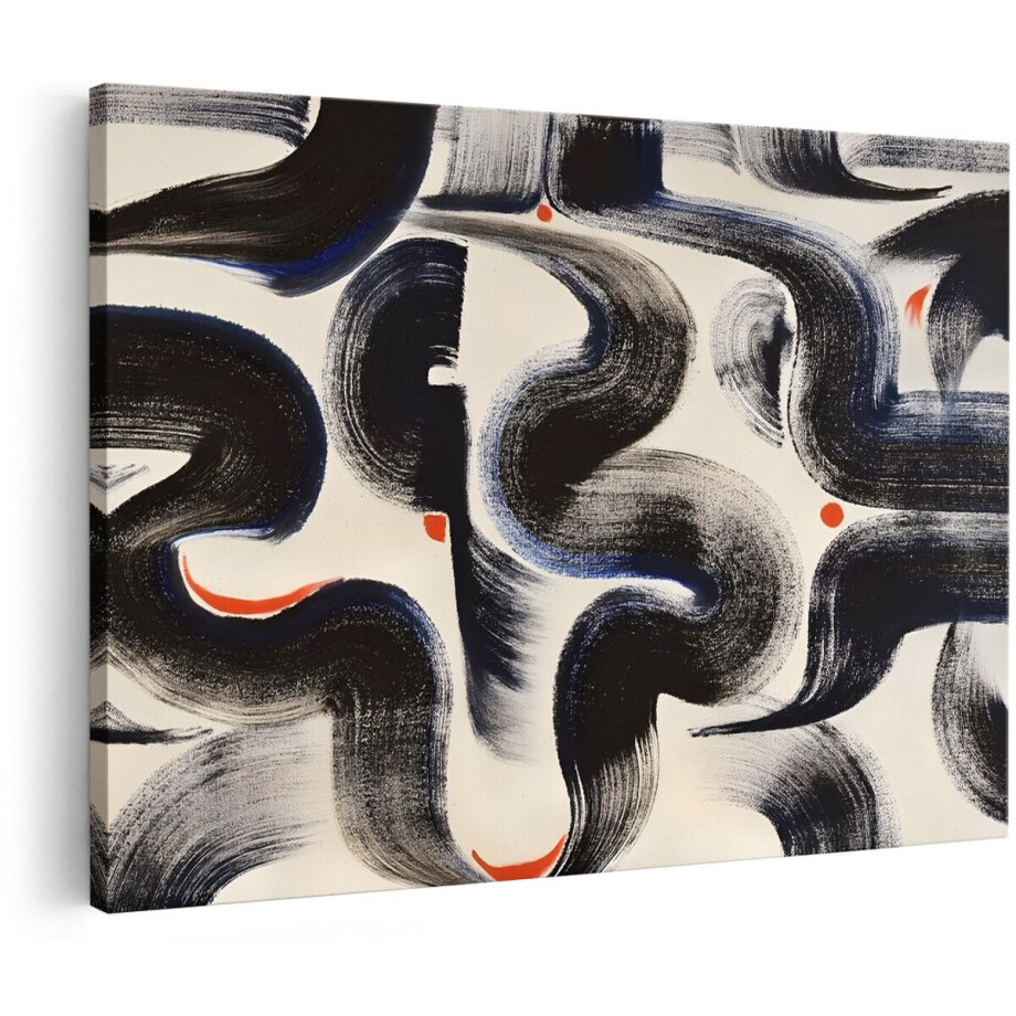 Artaza Canvas Schilderij Abstract - 150x100 cm - Groot - Wanddecoratie Modern - Muurdecoratie Japandi - Schilderijen Op Canvas Zwart Wit afbeelding 1