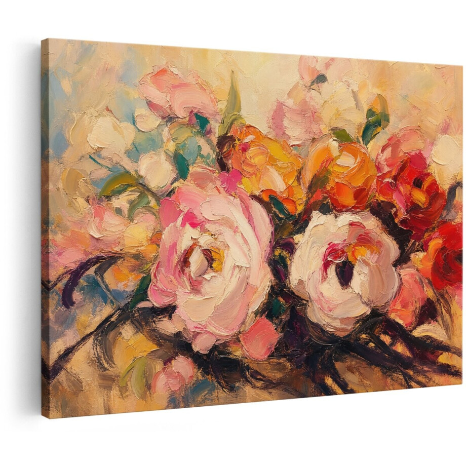 Artaza Canvas Schilderij Abstracte Bloemen - Kleurrijk en Expressief - 60x40 cm - Wanddecoratie Woonkamer - Schilderijen - Muurdecoratie afbeelding 1