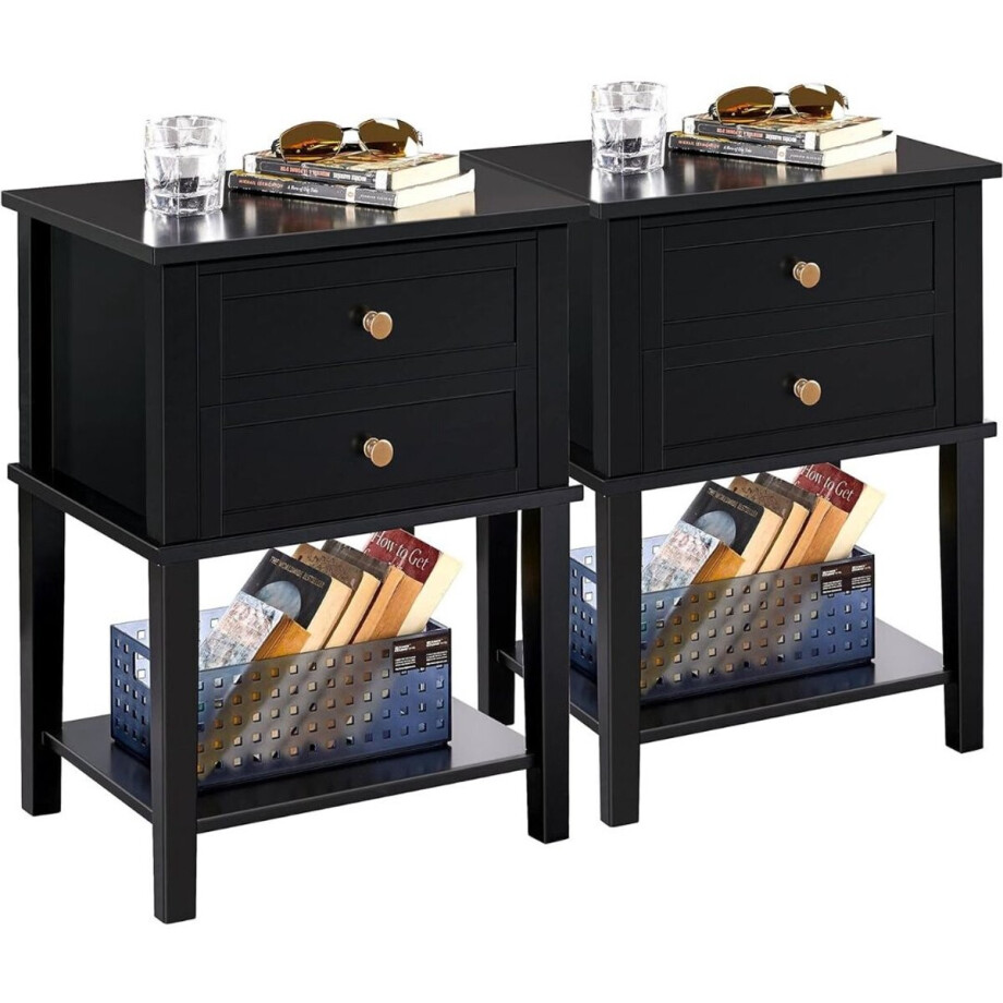 ApexArte® Nachtkastje set van 2 - Zwart ApexArte® Nachtkastje set van 2 - Zwart afbeelding 1