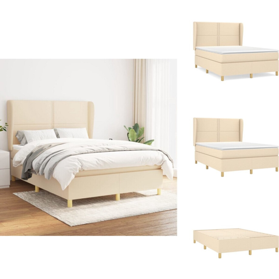 vidaXL Boxspring - Boxsprings - Bed - Slaapmeubel - Boxspring met matras stof crèmekleurig 140x190 cm vidaXL Boxspring - Boxsprings - Bed - Slaapmeubel - Boxspring met matras stof crèmekleurig 140x190 cm afbeelding 1