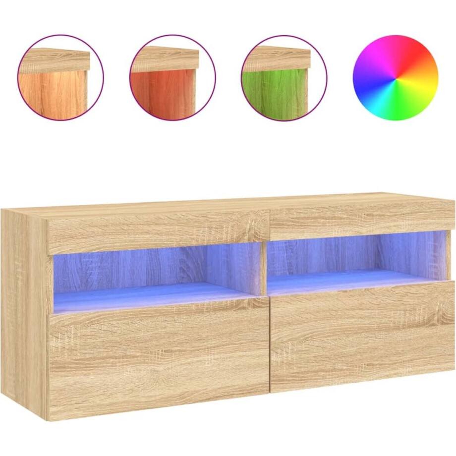 vidaXL - Tv-wandmeubel - met - LED-verlichting - 100x30x40 - cm - sonoma - eiken vidaXL - Tv-wandmeubel - met - LED-verlichting - 100x30x40 - cm - sonoma - eiken afbeelding 1