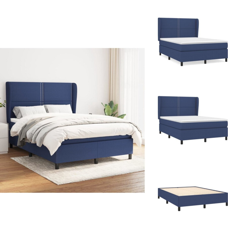 vidaXL Boxspring - Boxsprings - Bed - Slaapmeubel - Boxspring met matras stof blauw 140x200 cm vidaXL Boxspring - Boxsprings - Bed - Slaapmeubel - Boxspring met matras stof blauw 140x200 cm afbeelding 1