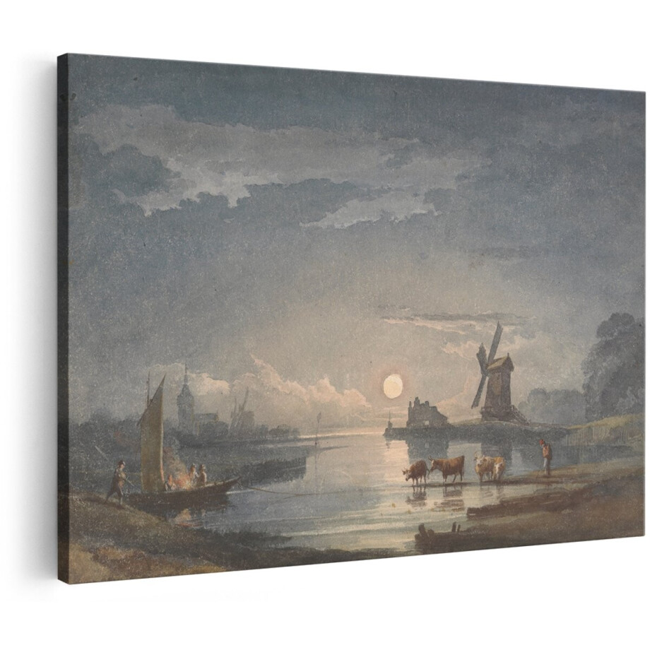 Artaza Canvas Schilderij Polderlandschap - 150x100 cm - Groot - Wanddecoratie Molen bij Maanlicht - Muurdecoratie Oude Meesters - Schilderijen Op Canvas Natuur Artaza Canvas Schilderij Polderlandschap - 150x100 cm - Groot - Wanddecoratie Molen bij Maanlicht - Muurdecoratie Oude Meesters - Schilderijen Op Canvas Natuur afbeelding 1