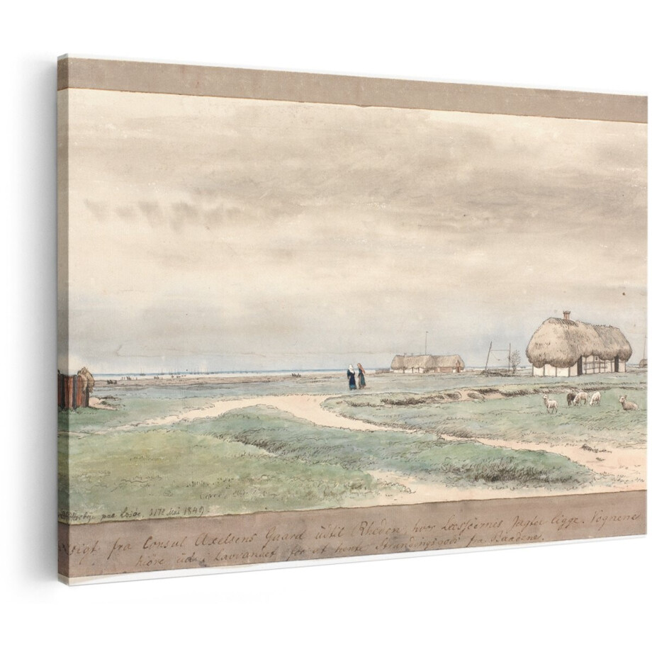 Artaza Canvas Schilderij Landschap - 180x120 cm - Groot - Wanddecoratie Deense Boerderij - Muurdecoratie Schapen - Decoratie Natuur - Schilderijen Op Canvas afbeelding 1
